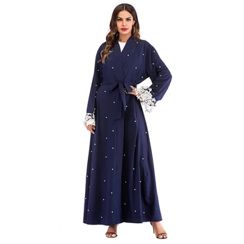 

Abaya Kaftan Islam Malaysia Long Lace Beading Cardigan Muslim Hijab Dress Robe Dubai Abayas For Women Turkish Islamic Clothing