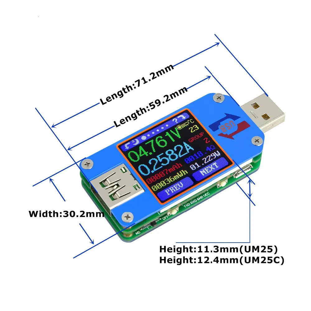 UM25C UM25 USB 2 0 type C цветной ЖК тестер напряжение vurrip Вольтметр Амперметр батарея