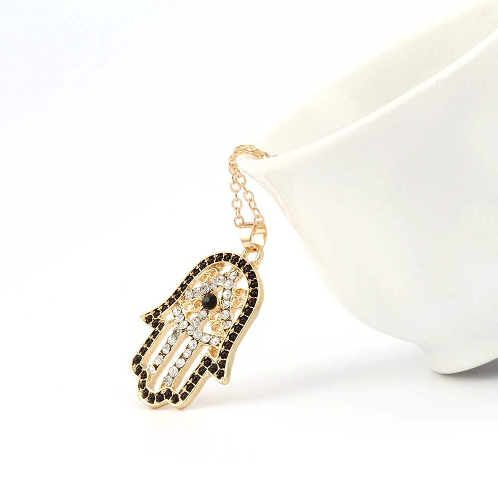 Ожерелье с кулоном в виде руки хамсы с кристаллами для счастливого глаза, ожерелье Фатимы сглаза для женщин, женские ювелирные изделия, цепочка EY58
