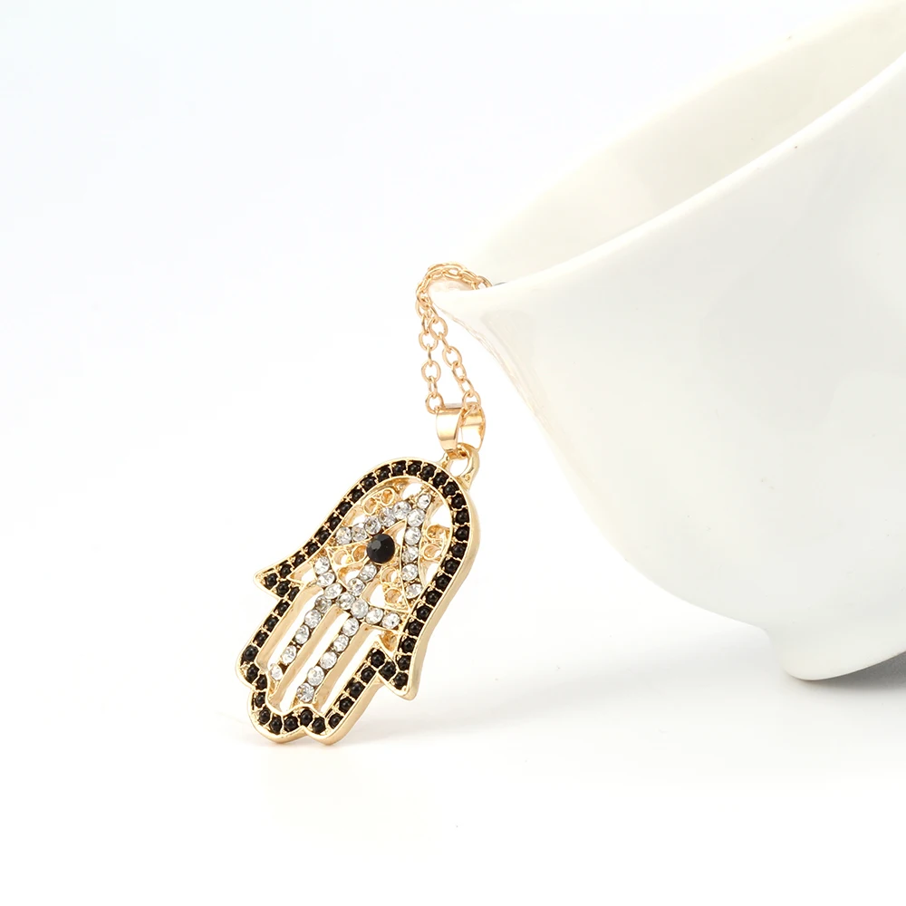 Женское ожерелье с подвеской Хамса кристаллами|necklace jewelry|gold necklacehamsa hand pendant |
