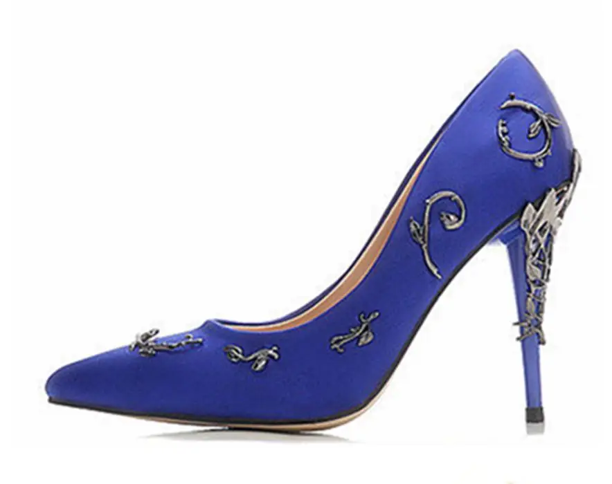 

New women's shoes silk spring shallow mouth women's shoes treasure blue noble temperament high-heeled wedding shoes stiletto
