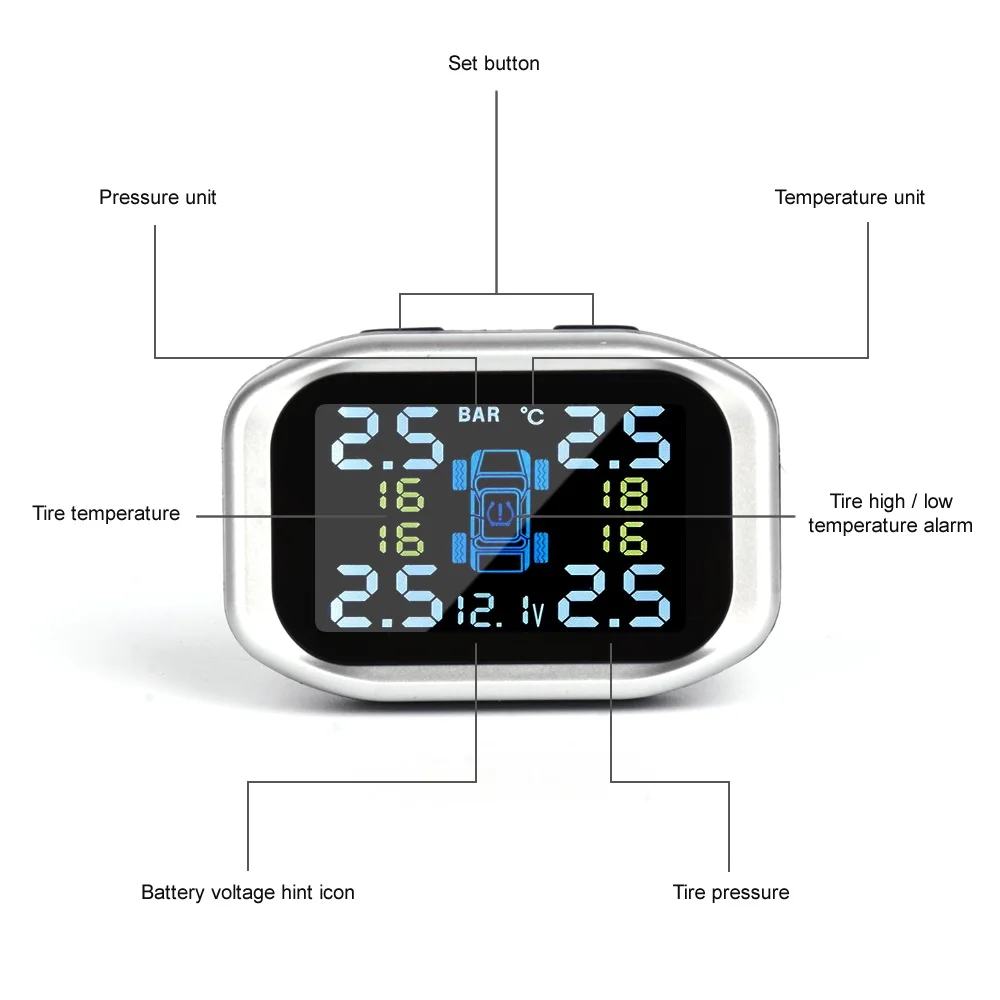 Smart Car TPMS Tyre Pressure Monitoring System Solar Power charging Digital LCD Display Tire Auto Security Alarm Systems
