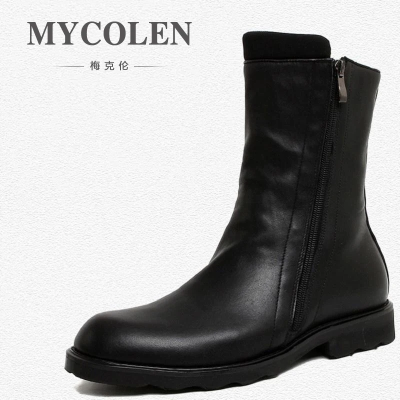 

MYCOLEN Brand Men High Quality Cow Split Leather Zipper Ankle Boots Size 38~44 Male Winter Leisure Party Retro Motorcycle Shoes