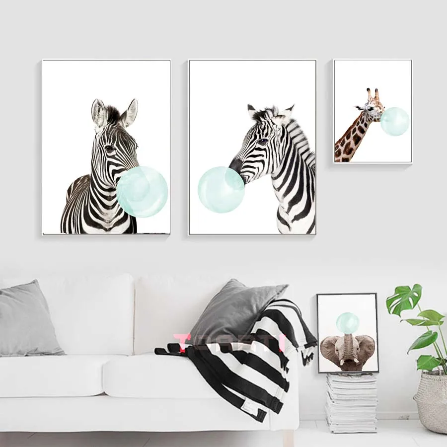 Cute Baby Animal Deer Zebra Poster&Print Modern Canvas Painting Nordic Wall Picture For Kids Nursery Bedroom Wall Art Home Decor (4)