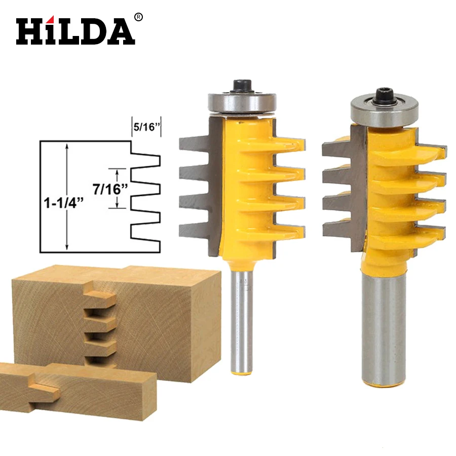 

HILDA 1/2", 1/4" Shank Rail Reversible Finger Joint Glue Router Bit Cone Tenon Woodwork Cutter Power Tools Wood Router Cutter