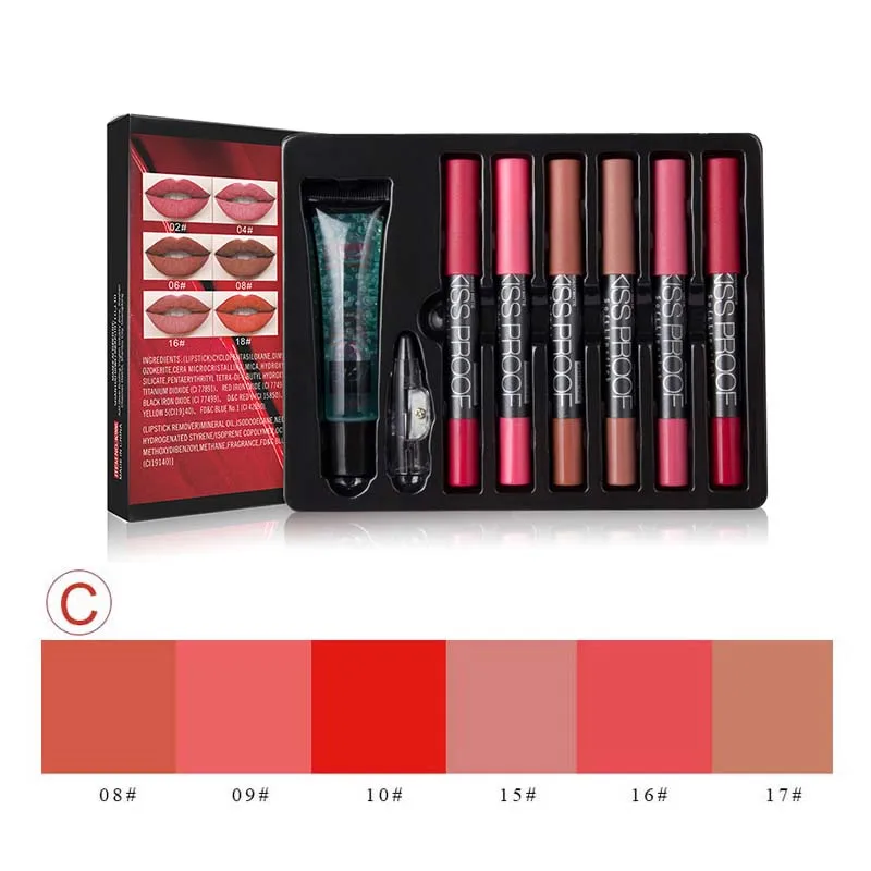 MENOW Brand Make up set 6 kiss proof Lipstick& Pencil sharpener& remover Cosmetic combination Waterproof Lip make up K906