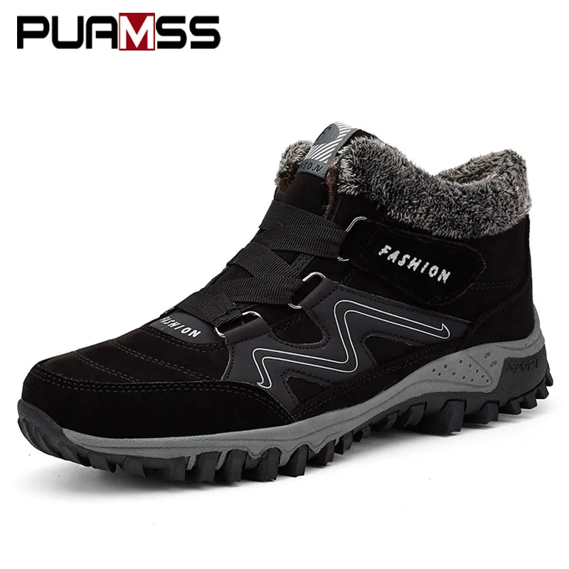 

2019 Men Boots High Quality Winter Fur Warm Ankle Snow Boots Men Winter Rubber Work Boots Men Sneakers