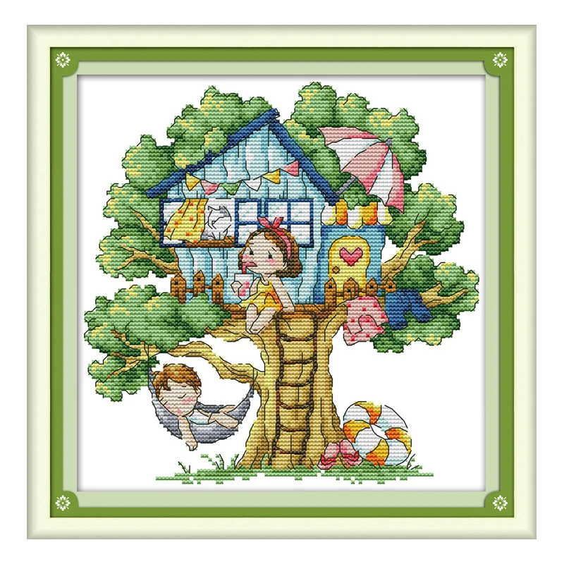 Joy Sunday Birds и клубника с принтом на холсте DMC 11CT 14CT Набор для вышивки крестиком