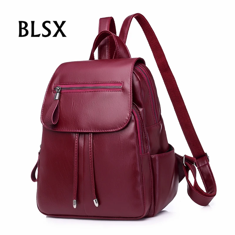 2018 Fashion Women Wine Red Color Backpack High Quality PU Leather