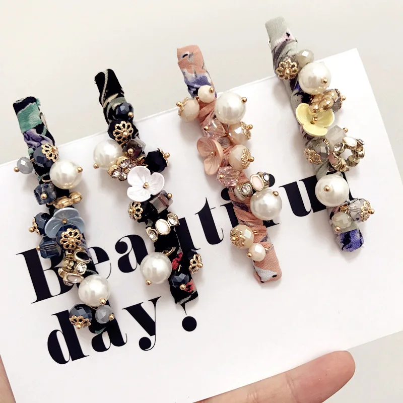 

Korea Fashion Acrylic Rhinestone Hair Clip Barrettes for Women Girls Pearl Flowers Floral Fabric Hairpins Hair Accessories