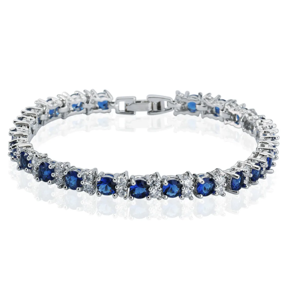 Fashion Sapphire Tennis Bracelets Deep Blue and Clear Cubic Zirconia