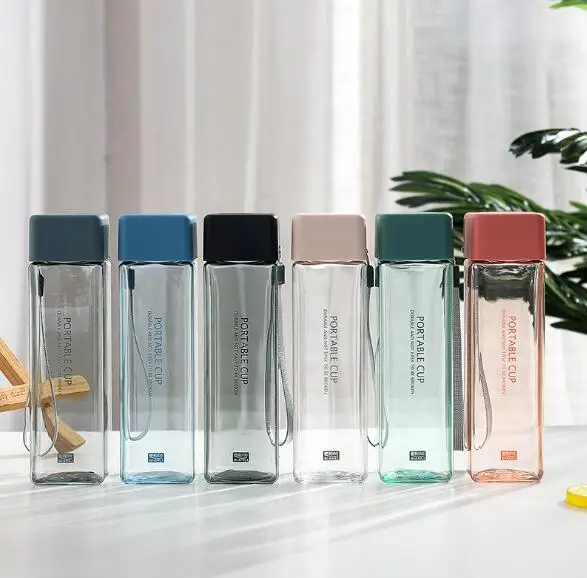 

480ml Creative Square Plastic Water Bottle Cute Clear Bottle Useful Large Capacity Portable Water Drinkware
