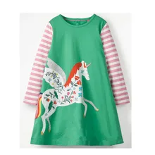 Jumping meter/платье с длинными рукавами одежда для девочек г. брендовые осенние детские платья для девочек, аппликация с животными, платье принцессы с единорогом