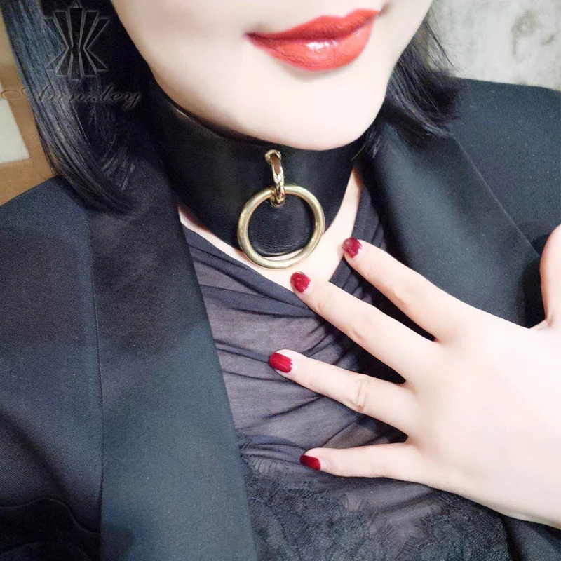 Genuine Leather Women Lady Gothic Punk Choker Collar Necklace Chain 2018 (2)