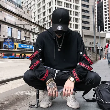 Fake 2 Pieces Ribbons Hooded Pullover 1