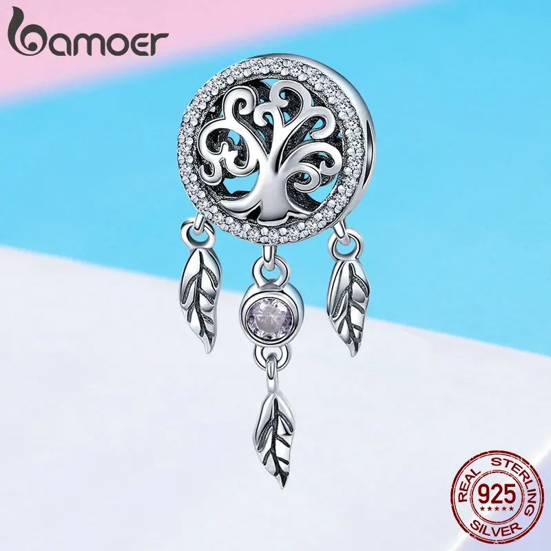 Billige BAMOER 100% 925 Sterling Silber Traum Catcher Halter Familie Baum Perlen fit Frauen Charme Armbänder Halsketten DIY Schmuck SCC723