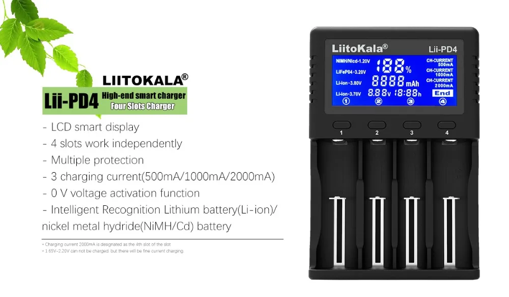 Liitokala Lii-PD4 ЖК-дисплей 3,7 V зарядки 18650 18350 18500 16340 2170010440 14500 26650 1,2 V AA AAA NiMH батарейка Зарядное устройство