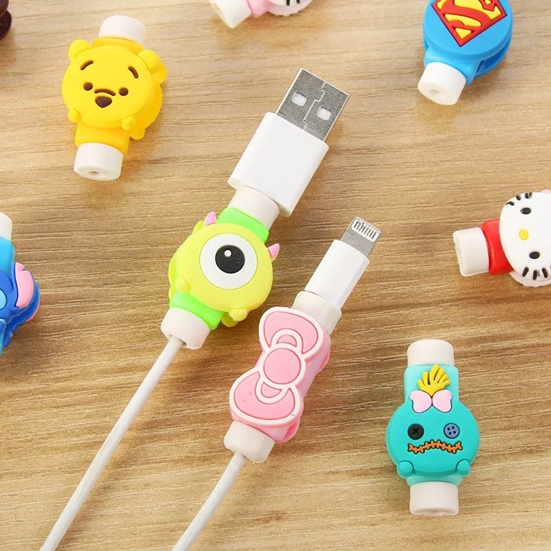 10 шт./лот двухсторонняя мультфильм USB кабель наушников протектор наушники линии заставки для зарядки телефона линии данных защиты кабеля