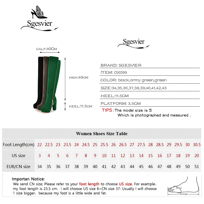 Sgesvier Для женщин Сапоги и ботинки для девочек выше колена модные Сапоги и ботинки для девочек зимние сапоги на высоком каблуке на молнии обувь на платформе, Большие размеры 34–43 леди Обувь ox099