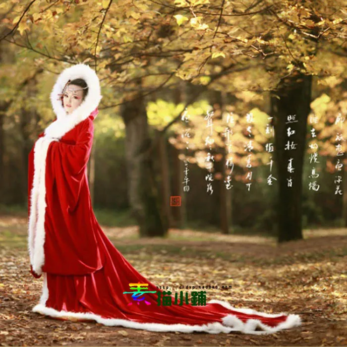 

Free Shipping** Costume costume dance costume clothes winter red wool cloak photo service