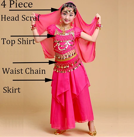 New Kids Belly Dance Costume Children Dance Costumes Girl Belly Dance Dancer Clothes Kid Indian Dance Costumes For Kids 4pcs/set - Цвет: Hot Pink 4 Piece