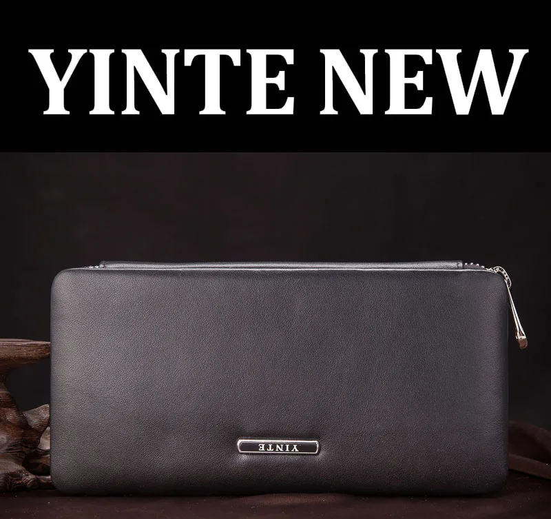 YINTE, кожаный кошелек для телефона, винтажный однотонный клатч, брендовый мужской кошелек на молнии, натуральная кожа, сумка T1605