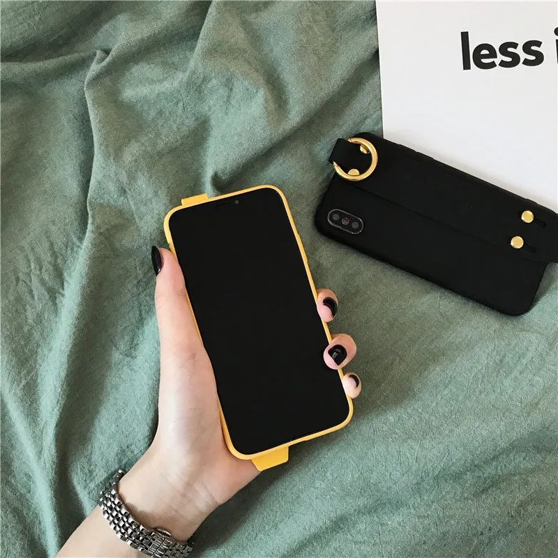 LUDI Wrist Grip Belt Strap Phone Case for iPhone 7 Case for iPhone X 6 6S 7 8 Plus Soft Silicon Plain Retro Matte Phone Covers  07