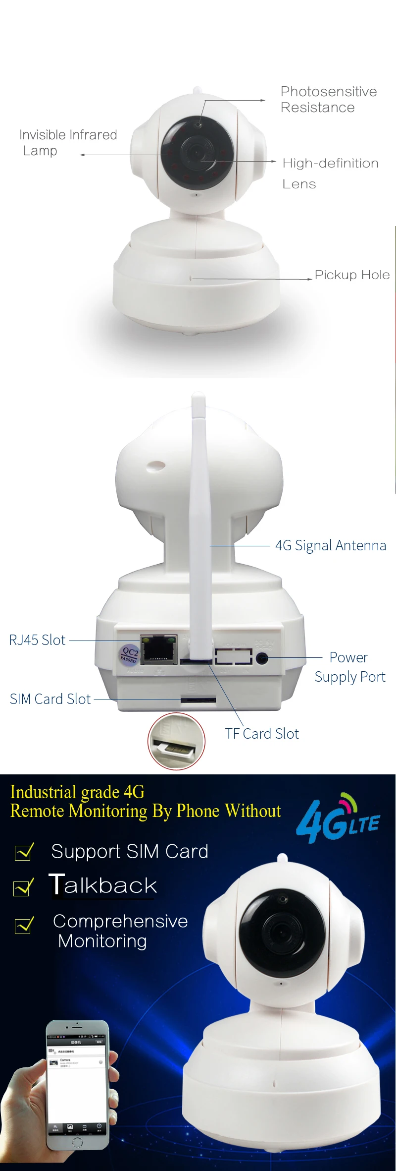 ZILNK 960P 3G4G SIM Card 1.3Megapixel HD P2P Network PT Wireless IP Camera 2 Way Audio  IR Night Vision TF Card Indoor White  (5)
