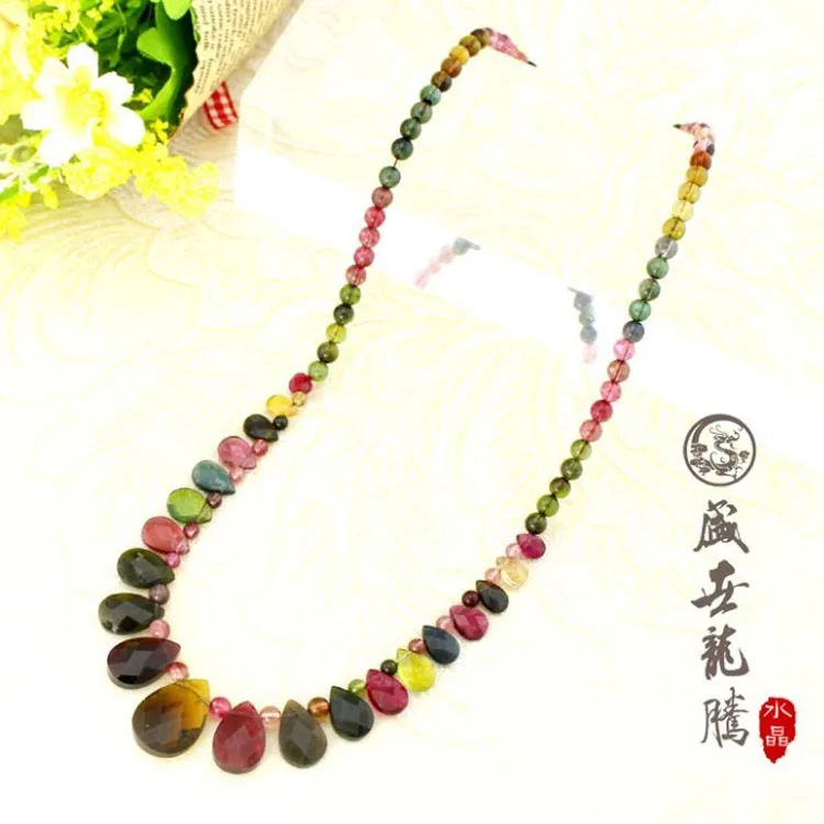 

FREE SHIPPING>>>@ Tourmaline necklace Women natural drop princess chain red green blue
