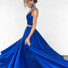 Вечерние платья из двух частей, платье для выпускного вечера, а-силуэт, на тонких бретелях, Длинные платья выпускного вечера атласные, очаровательные вечерние платья, vestido-de-festa размера плюс