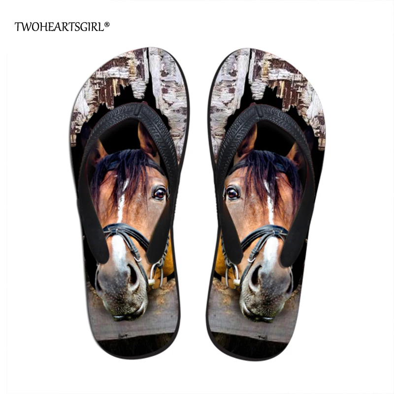 Twoheartsgirl Brown Crazy Horse Flip Flops Summer Beach Women Slippers