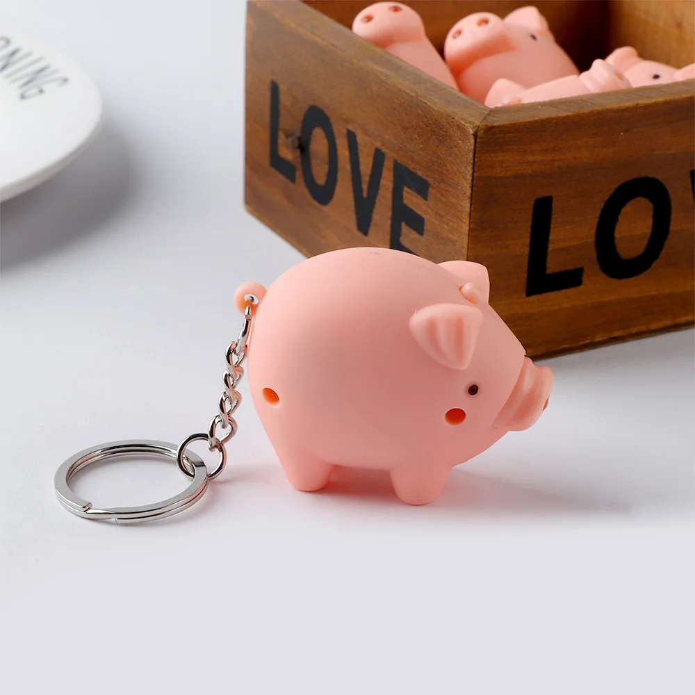 

2019 Hot Sale Cute Pig Animal Shape LED Key Chain with Sound Key Ring Mini Flashlight Torch Kids Toy