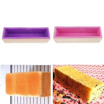 

2x Rectangle Silicone Soap Loaf Mold with Wooden Box Cake Bread Moulds 900ml