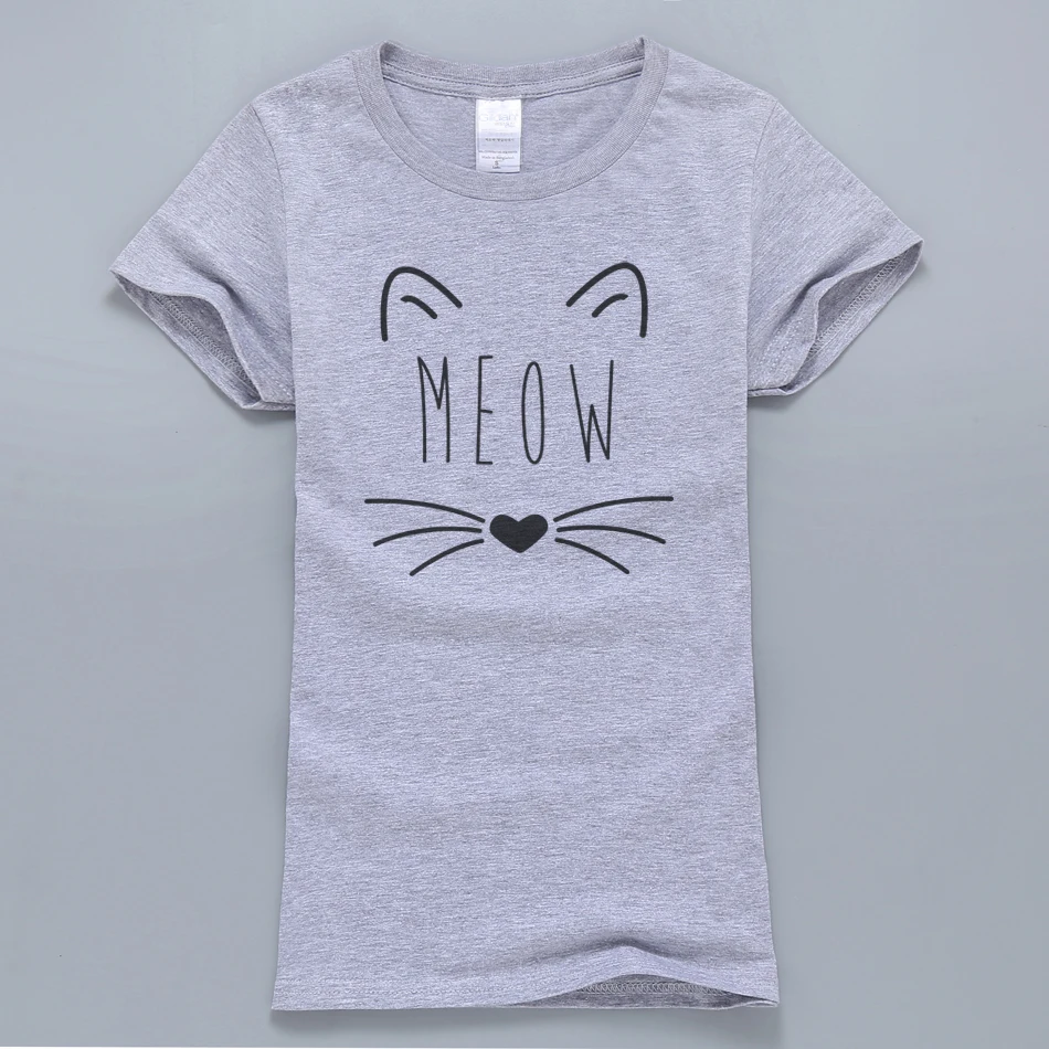 Женская футболка Kawaii Meow Cat Kitty летняя из 100% хлопка с коротким рукавом розовые Топы