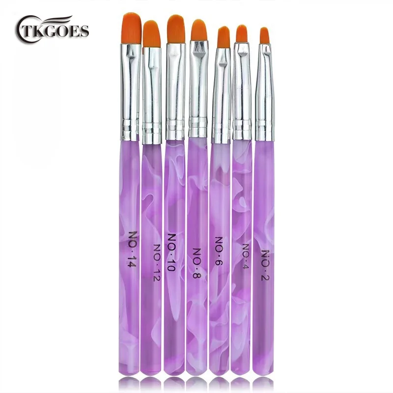 

TKGOES 7pcs in 1 New Acrylic UV Gel Nail Art Tips Builder Brush Pen Painting Builder Brush Handle Tips Tool Kit Purple