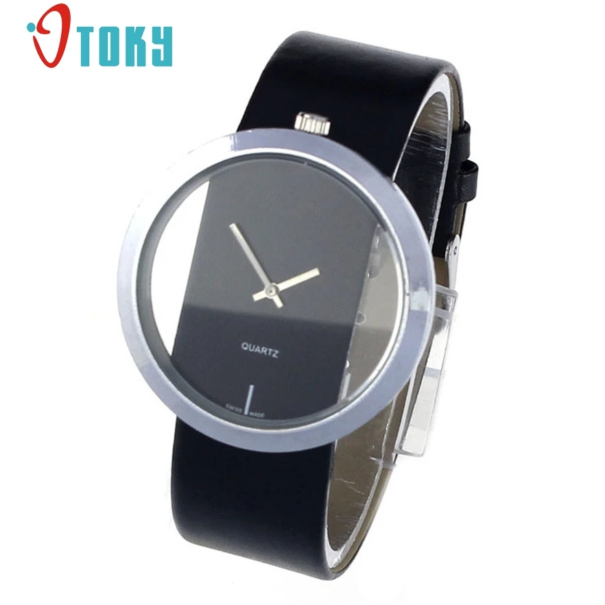 

OTOKY Faux Leather Transparent Dial watches fashion women Hollow Analog Quartz Wrist Watch Relogio Feminino 1pc C907