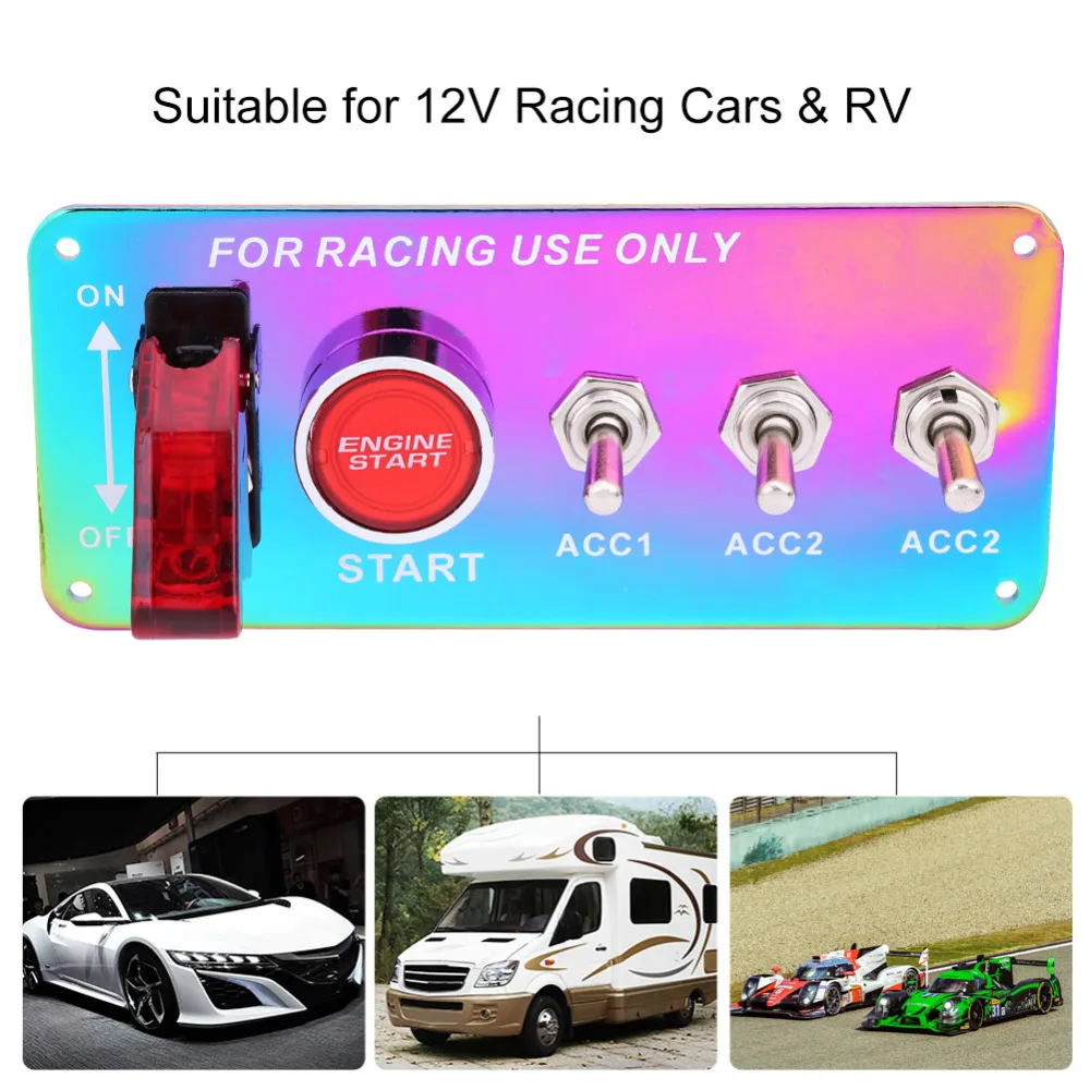 Ignition Switch Panel Push Button Start Engine Start Kit with 3 ACC