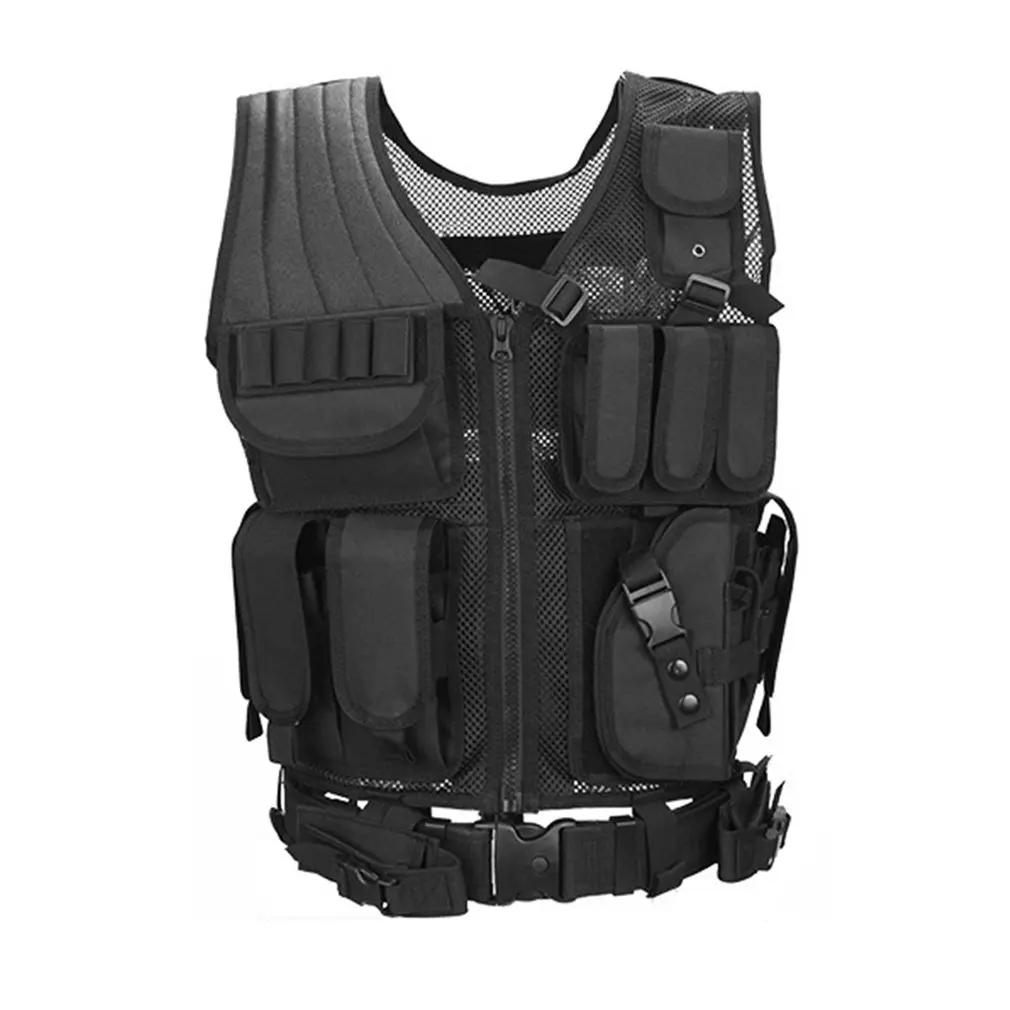 

Belt Protect Multi Pockets Multi-Functional Combat Vest Mesh Breathable Black Tactical Vest Field Operations Equipment