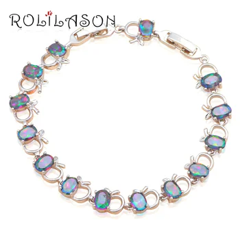 

ROLILASON Lovely Apple Shape Design Zircon Charm Bracelets Silver Super Supplier Anniversary Fashion Jewelry for Women TB916