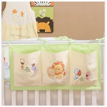 Милый мультяшный хлопковый органайзер для детской кроватки, подвесная сумка для хранения игрушек, пеленок, 3 кармана для новорожденной кроватки, комплект постельного белья, аксессуары