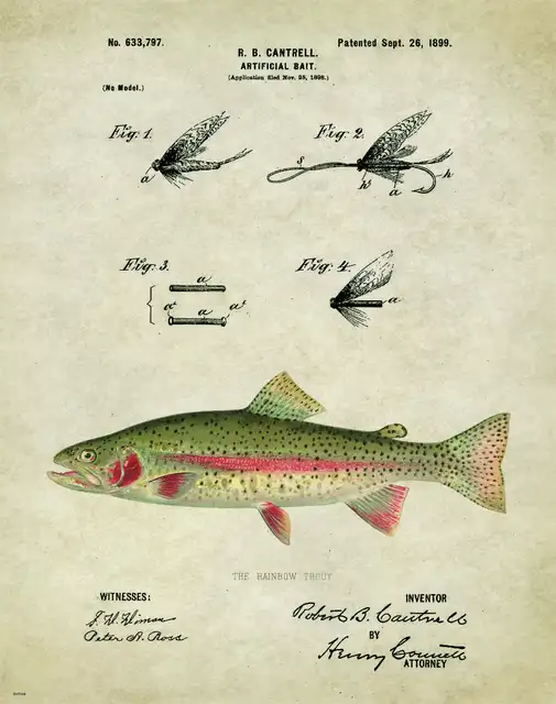 N2517 Fishing Lure Patent Trout Vintage Flies Cabin Wall Sticker