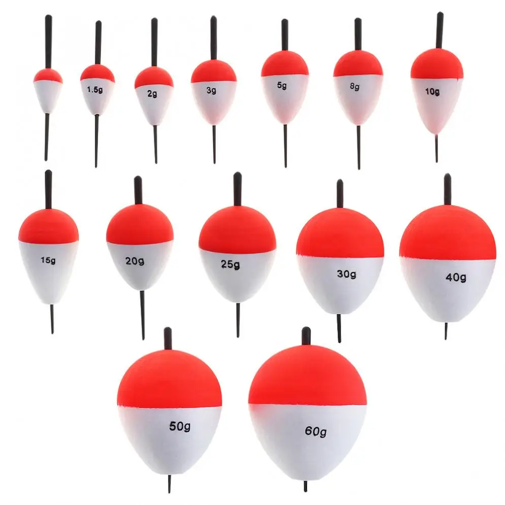 14pcs EPS Foam Hard Fishing Floats Ball with Bobber Buoys and Vertical