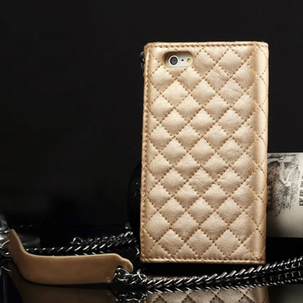 

CIDERENA Phone Case for iPhone 6s Plus 1 Pc/lot Lattice PU Leather Long Chain Card Pockets Makeup Mirror Shoulder Wallet Shell