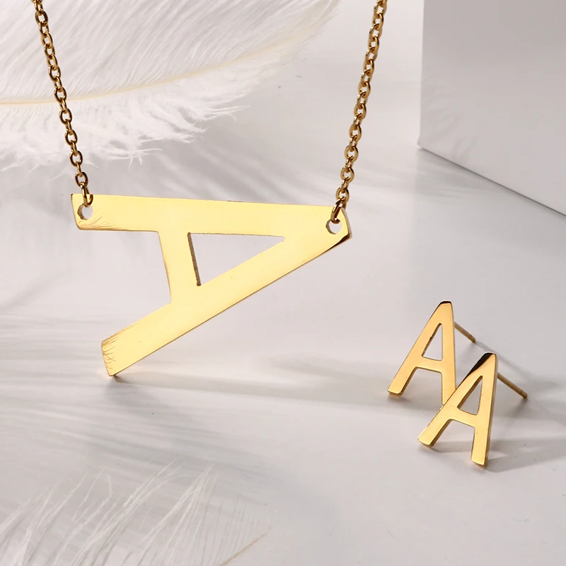 

Fashion Necklace Jewelry Gold Color Stainless Steel English Letter Necklace Pendant Alfabet for Women Party Wedding Gift