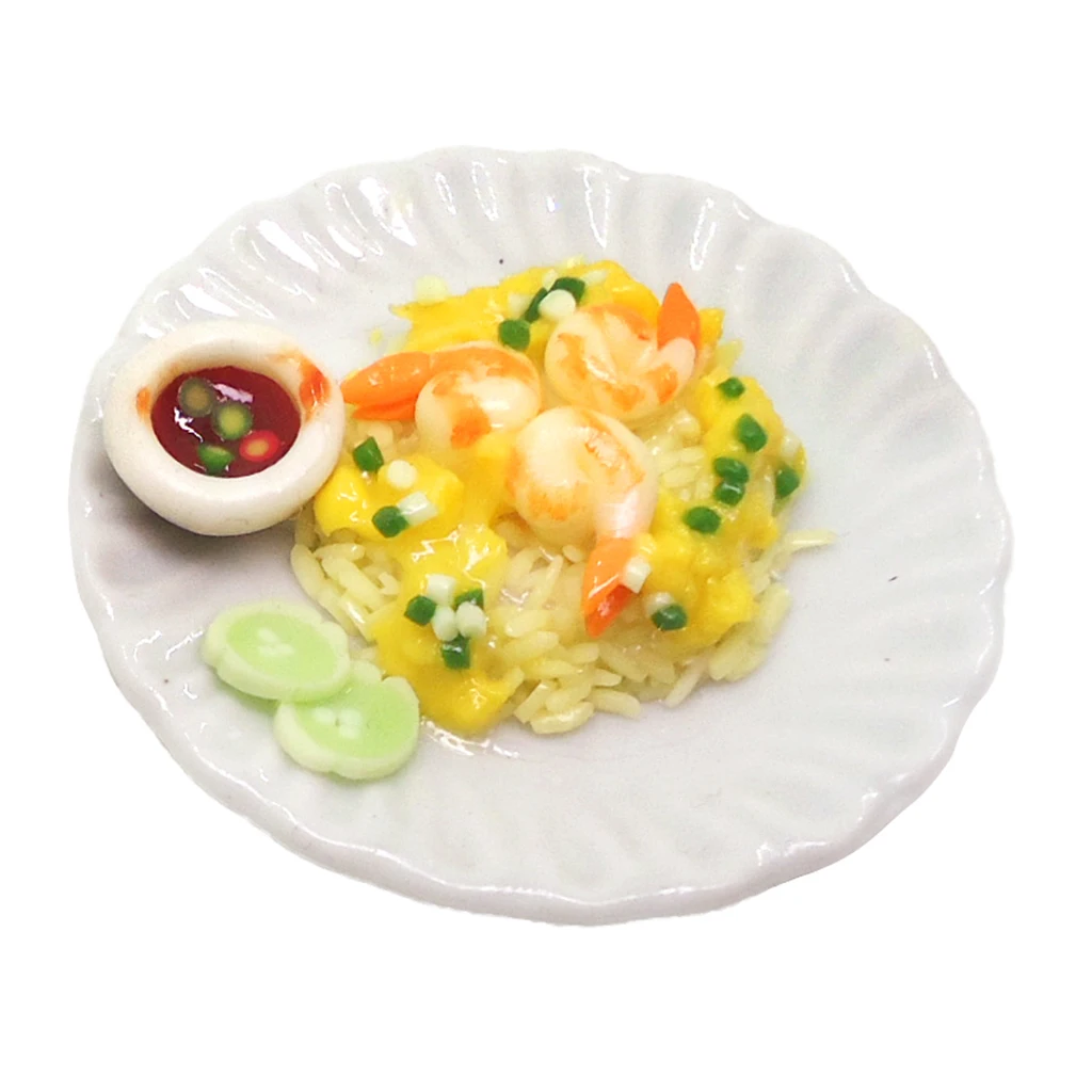 1/12 весы морепродукты жареный рис с яйцами продукты для кукол Дом Кухня комнаты жизни сцены Декор