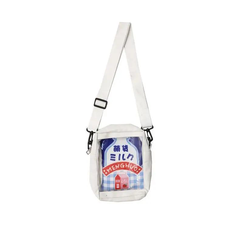Маленькая сумка, супер огонь, новинка, для девушек, с принтом клубники, молока, сумки, маленькая квадратная сумка, Холщовая Сумка на плечо - Цвет: Milk white