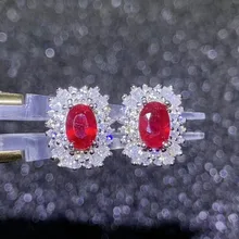 Натуральный подлинный Рубин Серьги гвоздики 925 стерлингового серебра ювелирные украшения 0.6ct* 2шт драгоценный камень# S8071208