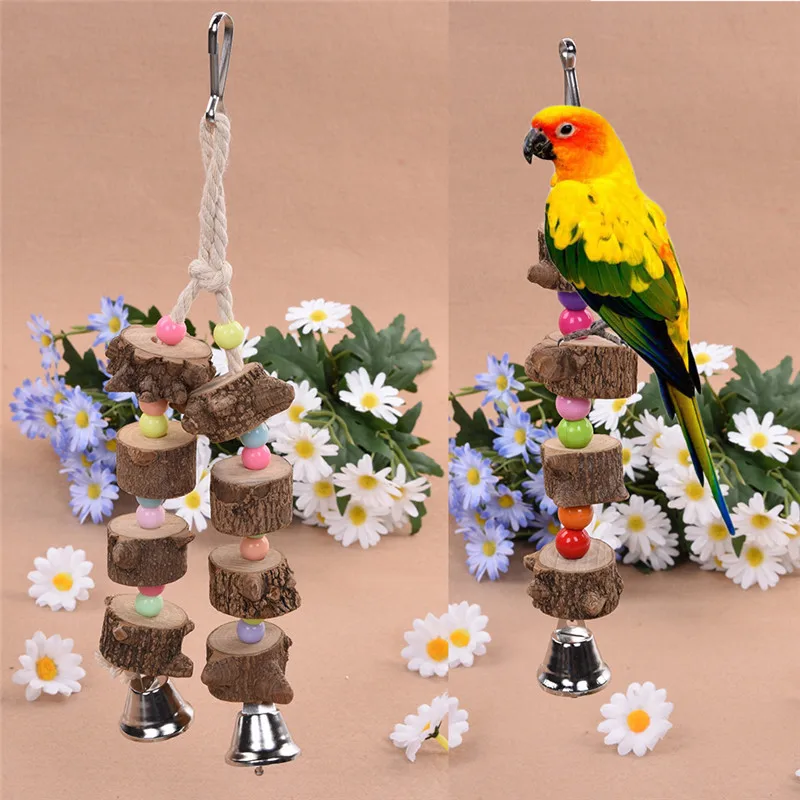 Wood Pet Parrot's Birds Chew Toy Decorations Beads Perching Climbing