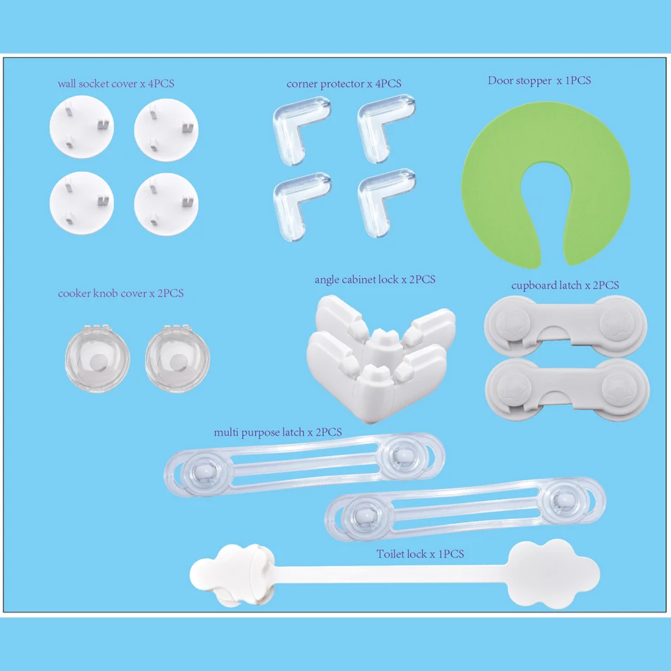 

NEW eco-friendly set of baby safety products door stopper corner protector and cabinet lock protect baby 18pcs/set