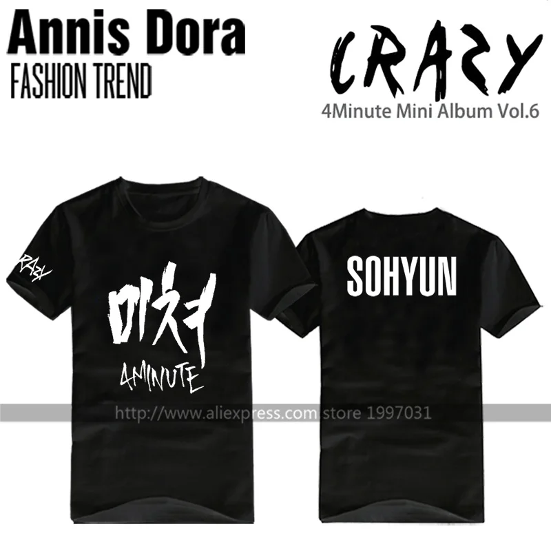KPOP 4 минутная сумасшедшая футболка с коротким рукавом SOHYUN GAYOON HYUNA JIHYUN JIYOON|t-shirt
